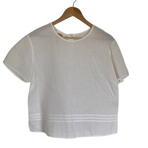 Talbots Womens Irish Linen Short‎ Sleeve White Blouse Top Size 14 Classic Summer